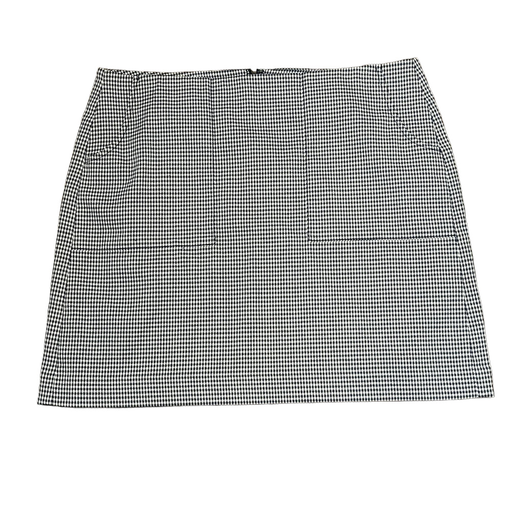 Ann Taylor Loft Petite Skirt Size 14P Blue White Check Stretch Blend Lined Women
